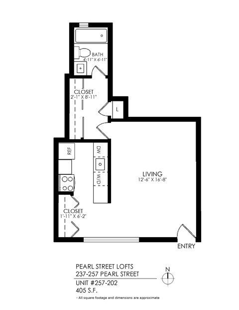 Floor plan for studio, 1 bath, 405 sqft
